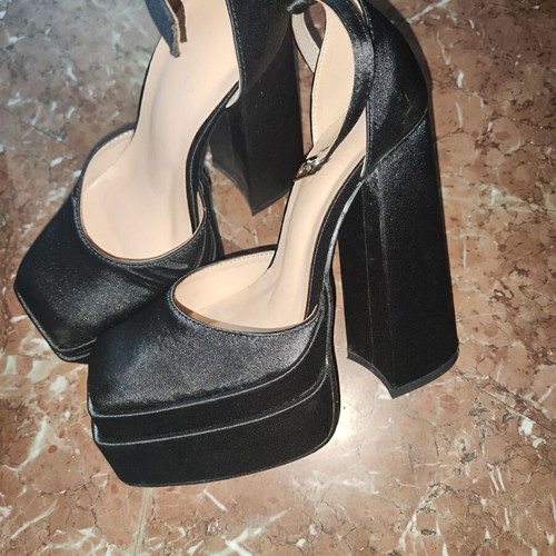 Mia satin square-toe pumps with thick heel, like new, size 37