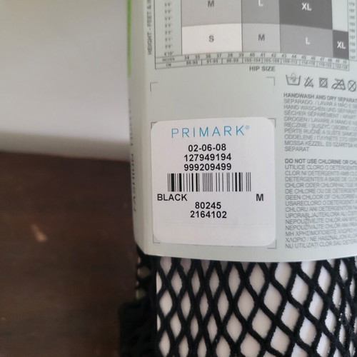 Primark Fashion Tights Black Fishnets 2 Pairs New M