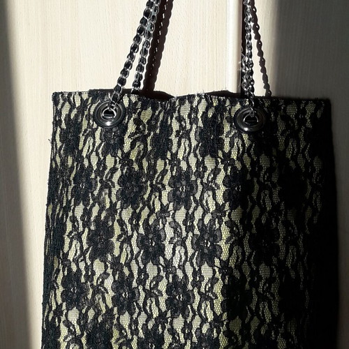 River Island shoulder bag large yellow with black lace like new