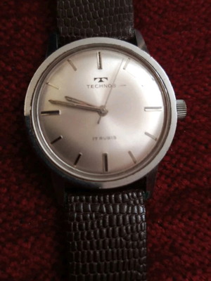 Technos vintage manual wind watch used, brown strap