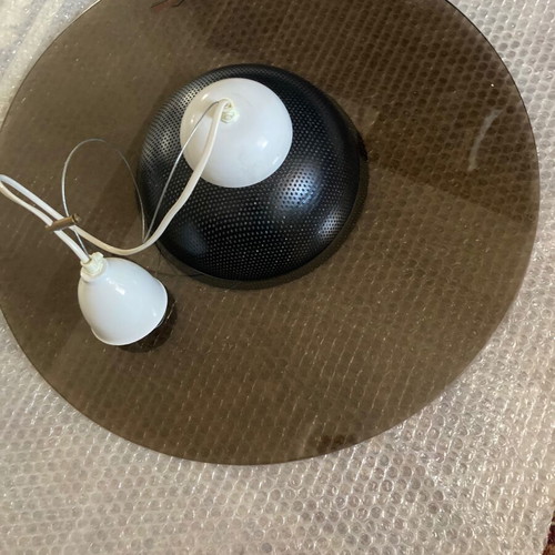Ceiling light like new, brown transparent glass and black metal