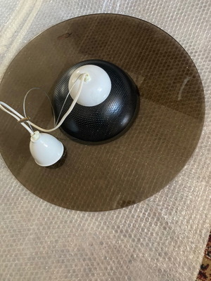 Ceiling light like new, brown transparent glass and black metal