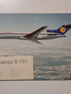 Postcard with Lufthansa B 727 Europa Jet airplane used, color