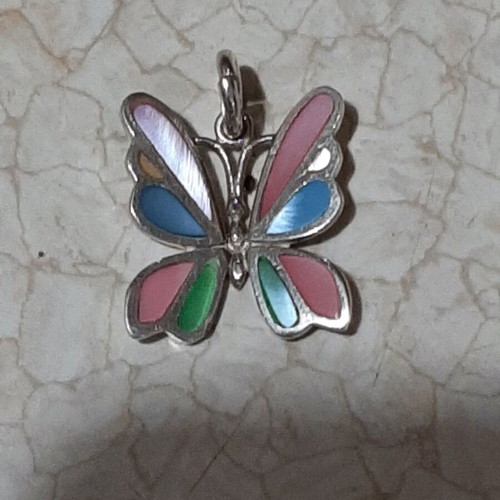 Butterfly pendant sterling silver 925 with abalone new, multicolor