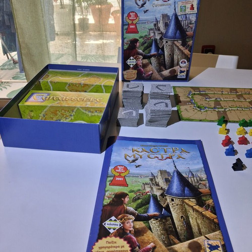 The Castles of Mystras board game with mini expansions The River and The Abbot, like new