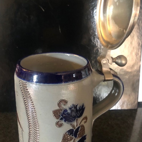 Vintage stoneware beer stein with pewter lid, 0.5L
