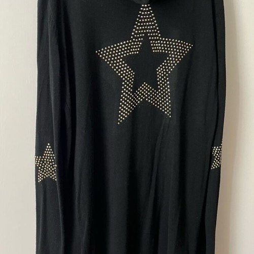 Black cardigan one size like new with hood and star details