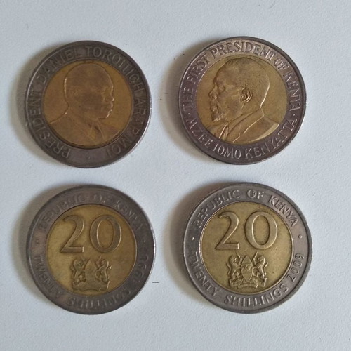 Kenya 20 shillings bimetallic coins used, set of 2
