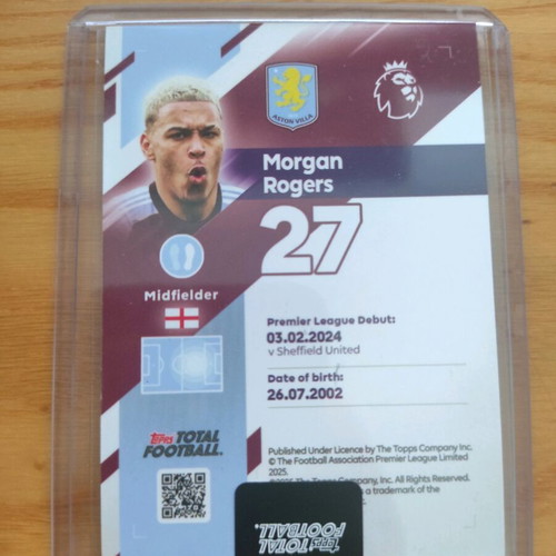 Topps Total Football Morgan Rogers Celebration card like new, Aston Villa 27/99
