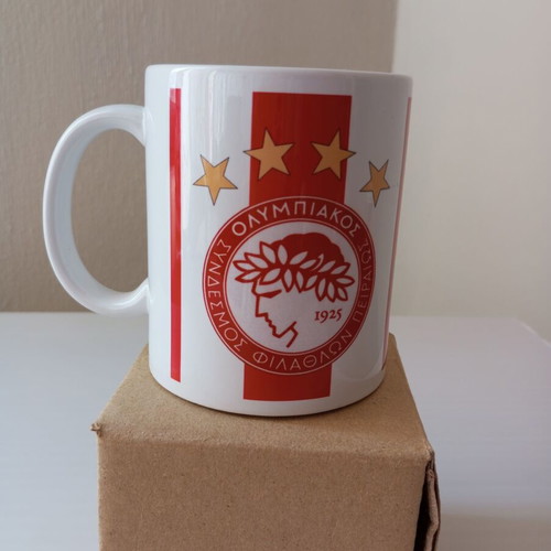 Olympiacos Team Mug with 4 Stars new, ceramic, red and white