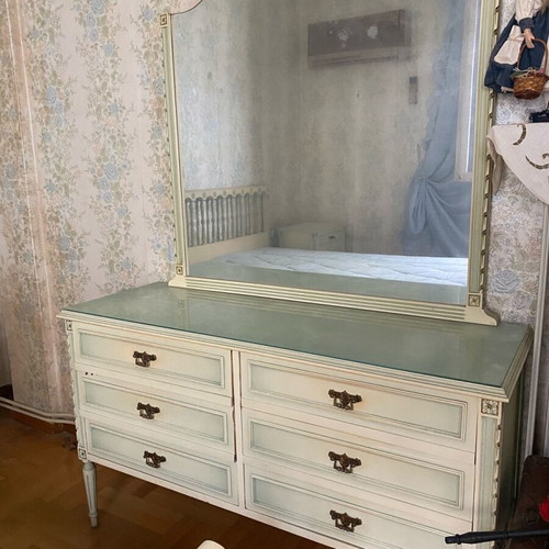 Vintage bedroom set used, double bed, nightstands, dressing table, stool