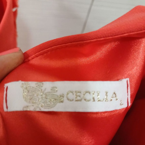 Red Strapless Dress L Cecilia like new, polyester, uneven hem