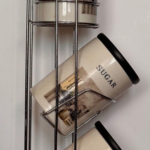 Kitchen organization container set new with 3 ceramic jars and metal stand