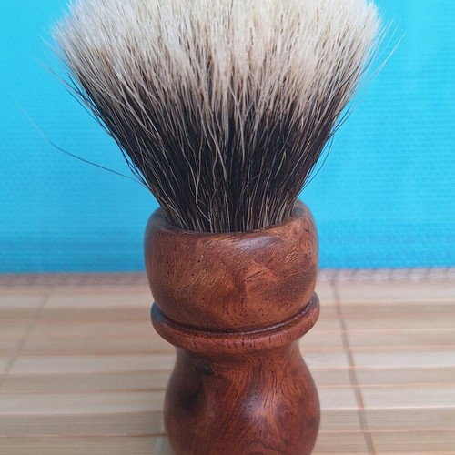 Elite Razor Amboyna Burl Shaving Brush like new, handmade USA