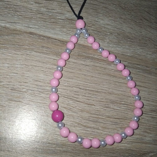 Beaded phone charm made to order with black cord and pink beads