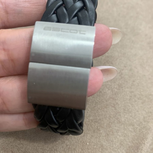 Ascot men's bracelet with black leather braid and metal clasp like new
