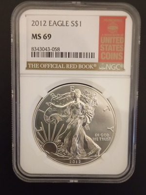 Silver Eagle Dollar 1oz του 2012 σαν καινούργιο, πιστοποιημένο NGC MS 69
