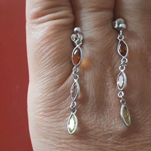Silver 925 earrings with semi-precious stones, like new, 3.5 cm