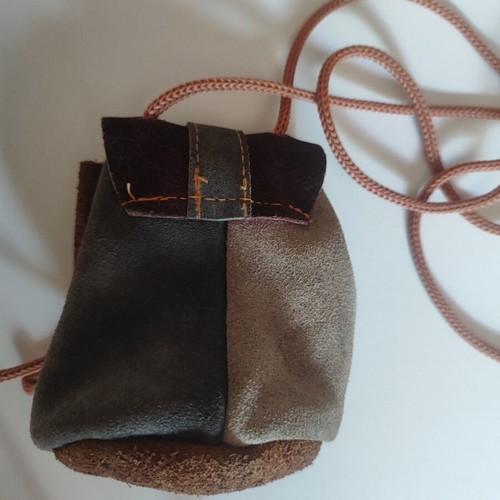 Handmade leather pouch shoulder bag used, suede, vintage style