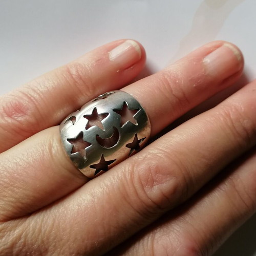 Silver 925 ring with moons and stars new