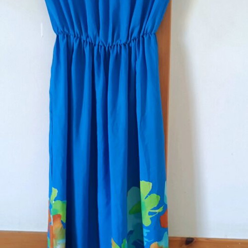 Harris Cotton dress like new, strapless maxi, blue multicolor