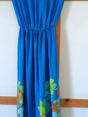 Harris Cotton dress like new, strapless maxi, blue multicolor