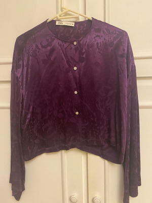 Zara purple satin blouse with bell sleeves like new, size S