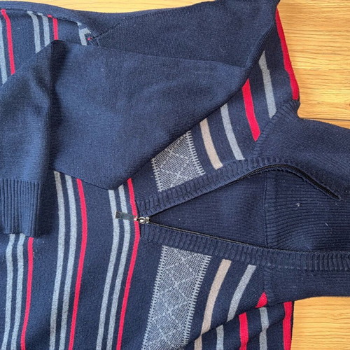 Striped pullover with zipper size M like new, gray and blue