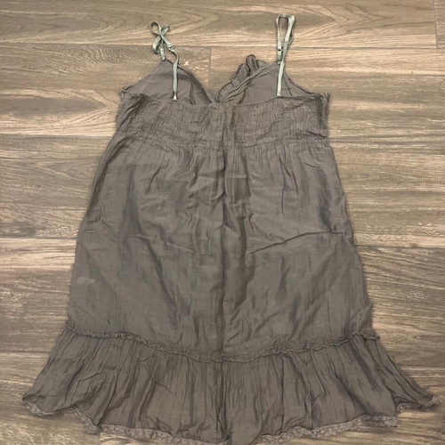 Boho Khaki Mini Dress Size S used, romantic ruffles and lace detail