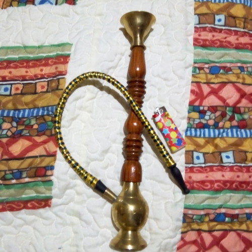 Hookah used small with wooden stem and brass base