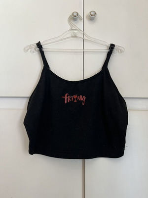 Black pajama top like new, sleeveless with design
