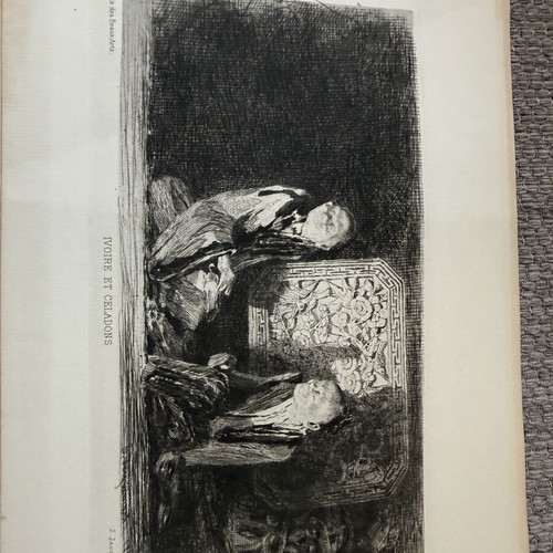 Engraving used, old authentic, 19 x 28 cm