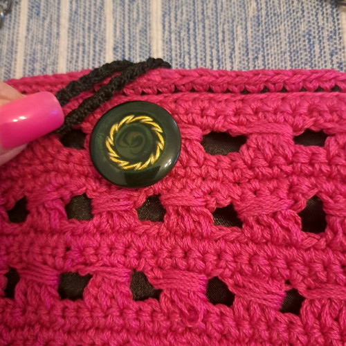 Handmade crossbody bag new, two-tone fuchsia and black