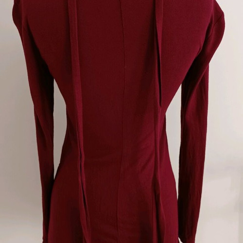 Bershka women's burgundy long-sleeve blouse with neck cord used