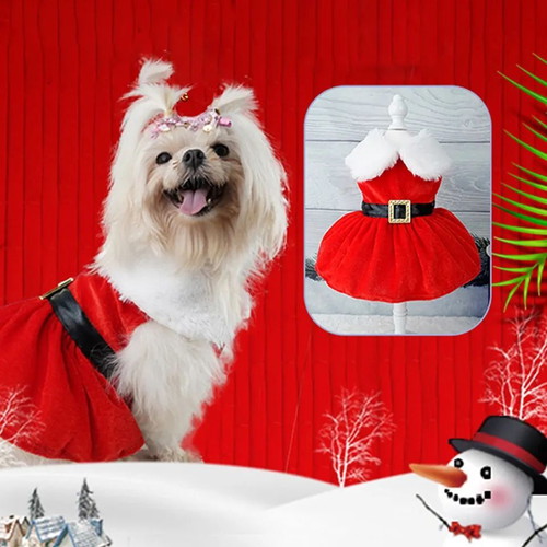Santa Girl dog dress new, red velvet with black belt and white fur