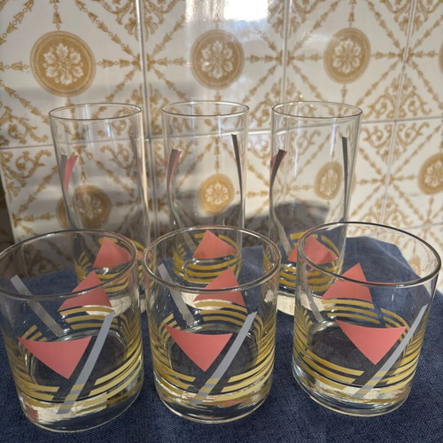 Glass set 3 tall and 3 short glasses like new