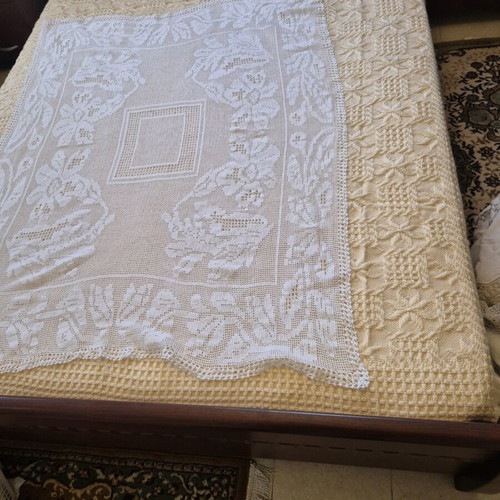 Handmade white rectangular tablecloth new 110x145