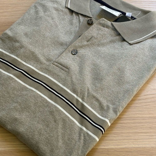 New CANDA short-sleeve polo shirt, size L, grey-green with stripes