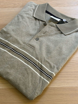 New CANDA short-sleeve polo shirt, size L, grey-green with stripes