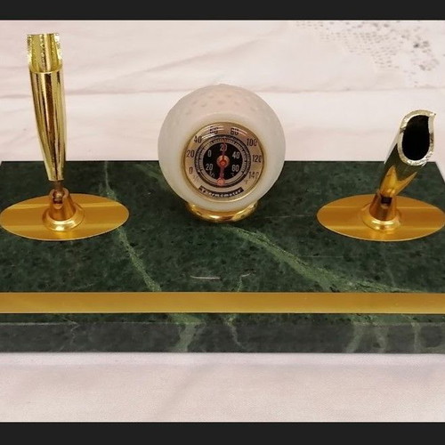 Vintage marble pen holder with thermometer like new