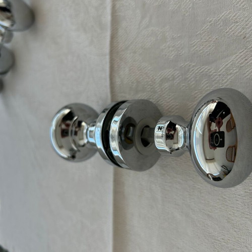 Door knobs used, 9 sets, chrome ball type with rosette