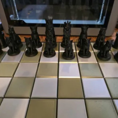 Chess pieces dogs and cats new, printed