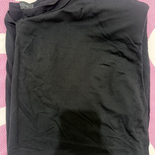 Black long blouse used, mini dress style with shoulder pads