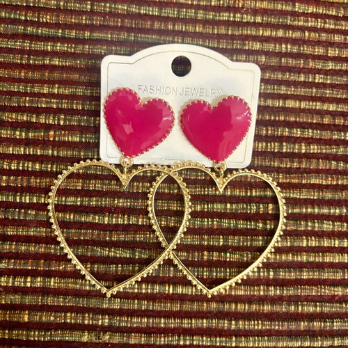 Large heart earrings new pink and gold