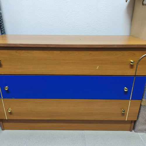 Bedroom furniture set used with two nightstands, dresser, mirror, and bed frame