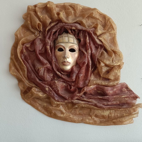 Handmade 3D wall decoration with theatrical mask used