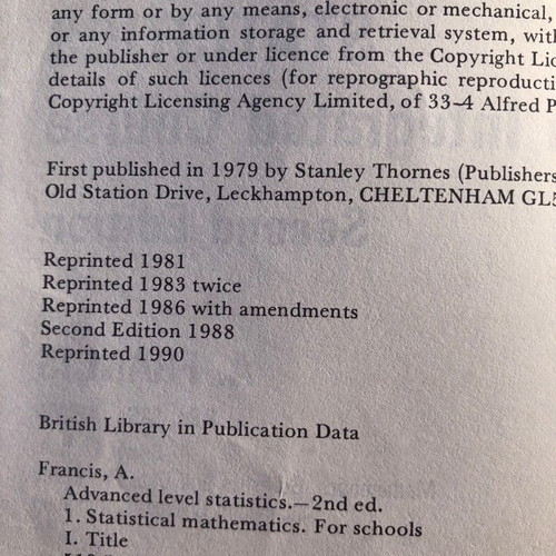 Advanced Level Statistics Book in English in very good condition