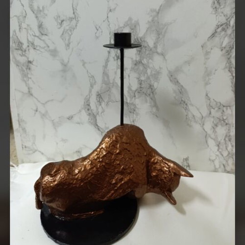 Handmade Wooden Bull Candlestick Holder Bronze Effect