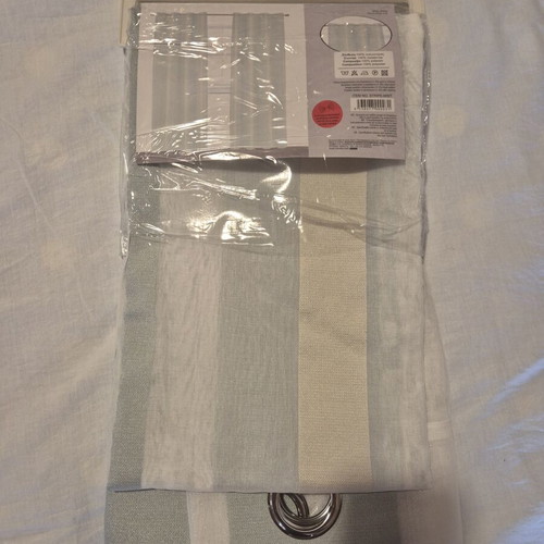Striped curtain with rings