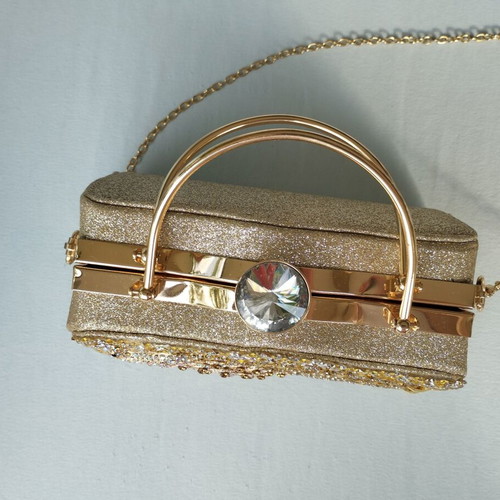 Evening shoulder and handheld bag new, gold with peacock